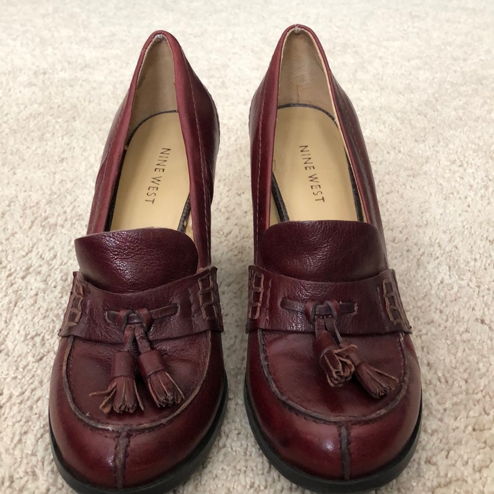 Nine West red heeled loafers